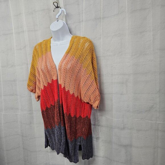 Maurices Orange Yellow Crochet Knit Open Cardigan Boho Festival Hippie L - Picture 3 of 9
